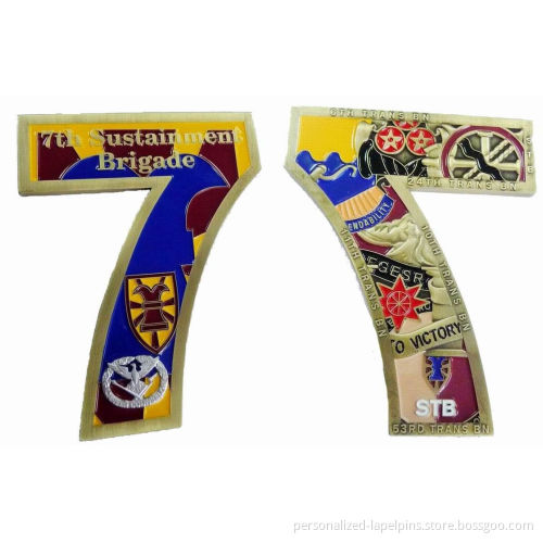 Souvenir Metal Crafts For “7” Shape Design, Lacquered Colors And Bronze Finish.